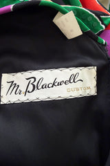 Prettiest 1970s Mr Blackwell Custom Black Jersey Dress w Bright Print & Sequin Detailing