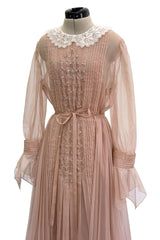 Fall 2020 Gucci by Alessandro Michele Runway Look 29 Dusty Pink Silk Dress & Skirt Overlay Set