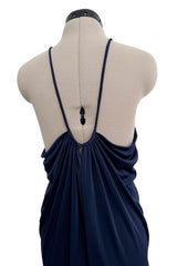 1976 Yuki by Gnyuki Torimaru Deep Blue Jersey Draped Halter Dress w its Matching Jersey Jacket