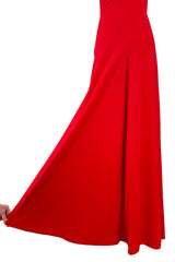Amazing 1970s Halston Red Jersey Halter Neck Jumpsuit w Open Bare Back & Ultra Wide Legs