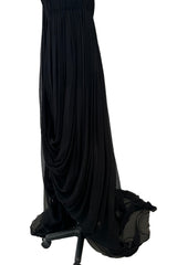 Extraordinary Fall 2008 Alexander McQueen 'The Girl Who Lived in the Tree' Black Silk Chiffon Trained Corset Dress