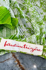 Fantastic 1970s Pauline Trigere Two Piece Green Silk Chiffon Plunge Top & Wide Leg Pant Set