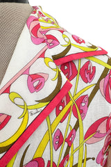 Wonderful 1960s Emilio Pucci Two Piece Cotton & Cotton Voile Pink & Yellow Skirt & Top Set