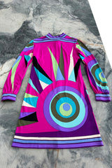 Bright 1960s Emilio Pucci Deep Fuchsia Pink & Primary Coloured Geometric Print Silk Jersey Dress