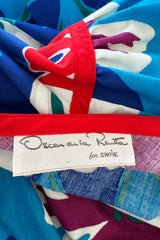 Prettiest 1977 Oscar de la Renta for Swirl One Shoulder Printed Bright Floral Cotton Dress w Ruffled Hem