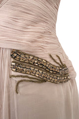 c 2007 Roberto Cavalli Pale Ballet Pink Pleated Silk Jersey Dress w Front Plunge & Rhinestones