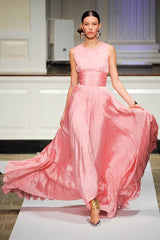 Gorgeous Pre-Fall 2012 Oscar de la Renta Runway Look 53 Soft Pink Silk Dress w Trained Skirt