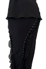 Spectacular Spring 2003 Christian Dior by John Galliano Bias Cut Black Silk Chiffon Lace Up Skirt & Top Set
