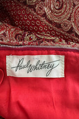 Stunning 1960s Paul Whitney Numbered Strapless Beaded Gold & Red Silk Brocade Dress