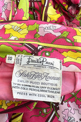 Prettiest 1960s Emilio Pucci Original Pink Silk Jersey Dress w Lattice Flower & Leaf Print