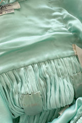 Incredible 1980s Mary McFadden Couture Pastel Teal Green Pleated Dress w Hand Beading