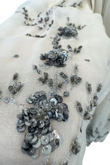 Important Fall 2003 Alexander McQueen 'Scanners" Runway Look 55 White Silk Corset Dress w Silver Sequins & Embroidery