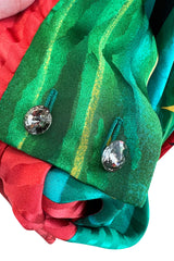 Fabulous 1980s Pauline Trigere Scarf Weight Silk Huge & Brillaint Coloured Floral Printed Caftan Dress