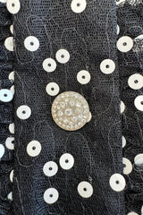 Prettiest Fall 1979 Christian Dior by Marc Bohan Black Silk Lace Net Dress w White Sequins & Bows