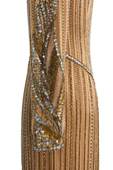 Incredible 1980s Bob Mackie Beaded, Sequin & Rhinestone Detailed Peach Silk Dress