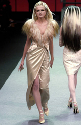 Exceptionally Rare Fall 2001 Thierry Mugler Runway Golden Taupe Silk Dress w Horsehair Collar