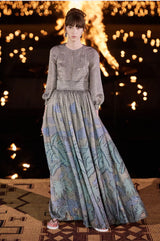 Chic Cruise 2020 Christian Dior by Maria Grazia Chiuri Runway Look 107 Metallic Print Dress w Full Sleeves