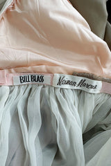 Dreamy Early 1980s Bill Blass Pink, Champagne & Taupe Silk One Shoulder Dress w Full Skirt