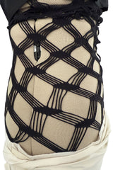Fantastic Spring 2001 Jean Paul Gaultier Runway Multi Length Mesh Band Dress w Jersey Face Print Skirt