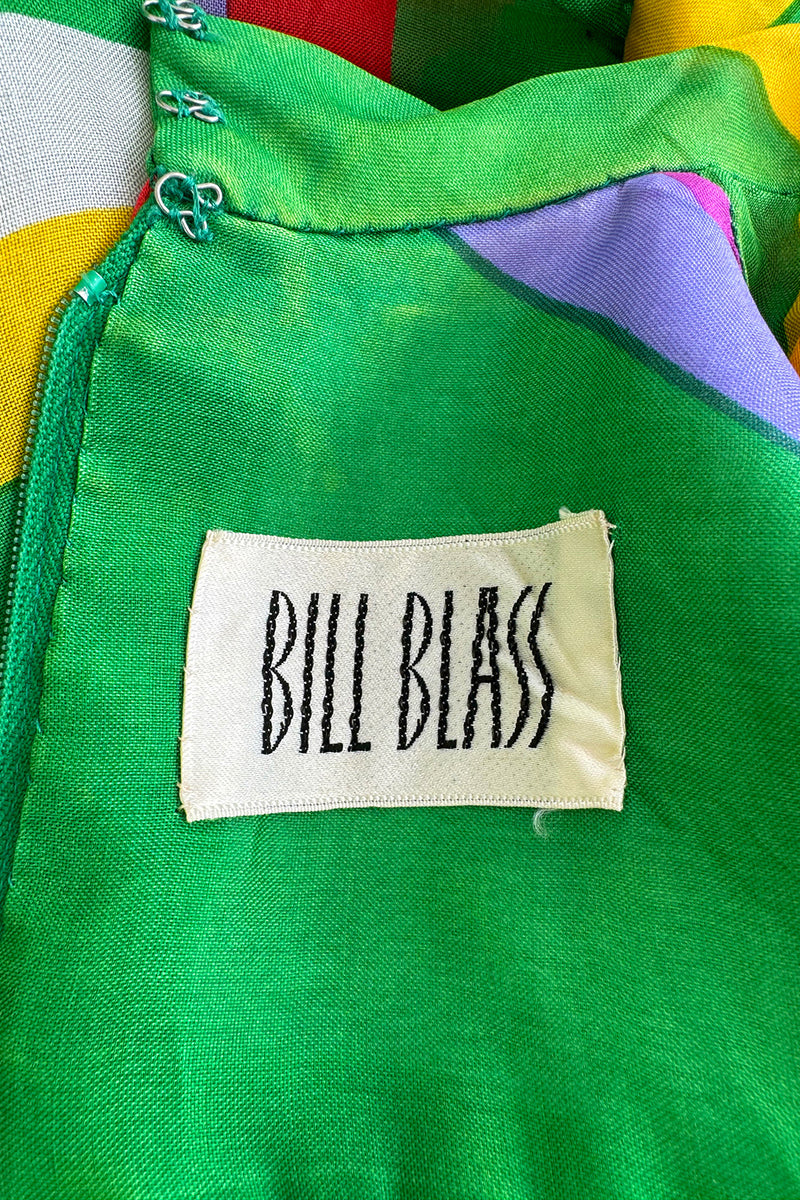 Spectacular 1968 Bill Blass Bright Striped Silk Organza Dress w Original Bow Belt & Bell Sleeves
