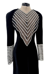 Incredible Fall 1986 Valentino by the Original Mr. Valentino Black Velvet Dress w Rhinestone Insets