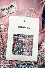Incredible Spring 2018 Chanel by Karl Lagerfeld Runway Look 8 Pink & Blue Metallic Boucle Dress