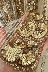 Spectacular Spring 2020 Valentino by Pierpaolo Piccioli Gold Sequin on Net Dress w Plunging Back