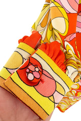 Gorgeous 1960s Emilio Pucci Brilliant Citrus Coloured Silk Jersey Dress w Huge Floral Print