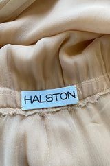 Important & Rare Resort 1976 Halston Couture Ivory Silk Ribbon Chiffon Jumpsuit w Original Sash