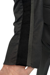 Chic Fall 2002 Yves Saint Laurent by Tom Ford Black Pant Suit w Velvet Trim & Curved Sleeves
