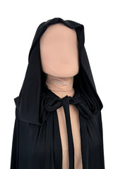 Dramatic Fall 1971 Loris Azzaro Black Jersey Full Length Cape w Hood