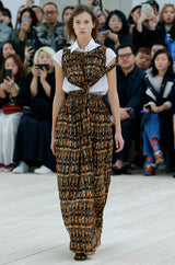 Spring 2017 Celine by Phoebe Philo Runway Look 4 Basket Weave Print Jersey Dress w Open Cut Outs