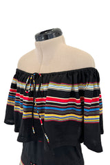 Spring 1977 Christian Dior by Marc Bohan Black Cotton Jersey Striped Off Shoulder Ruffled Dress