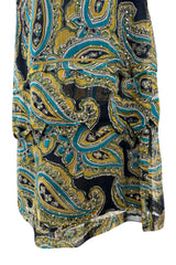 Rare 1960s Thea Porter Couture Printed Silk Chiffon Dress w Gold Sequins & Gold Metal Thread Detailing
