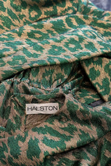 Incredible Fall 1979 Halston Runway Feather Light Green & Metallic Gold Lurex Dress w Original Belt