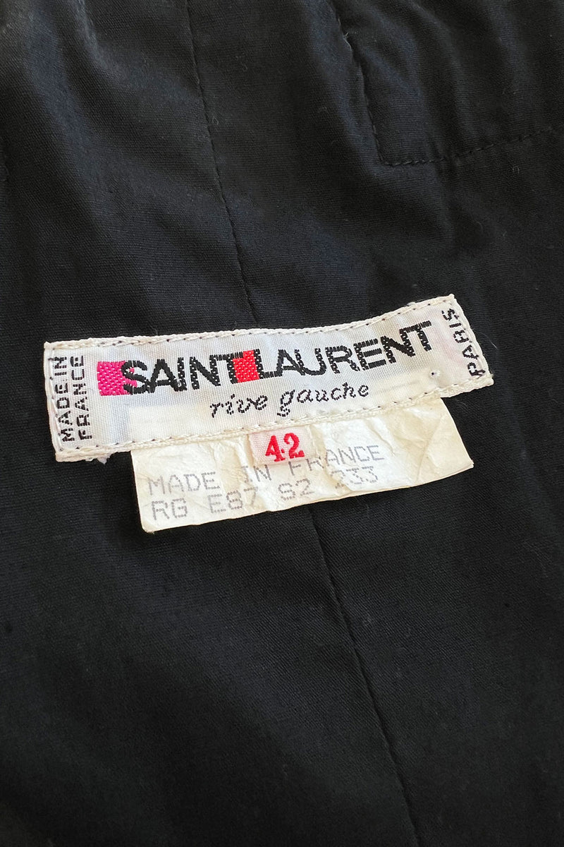 Spring 1987 Yves Saint Laurent Grosgrain, Dotted Net & Silk Strapless Dress w Bows