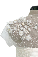 Vintage Valentino White Silk Wedding Dress w Elaborate Trains, Pleating & Extensive Beading Detail