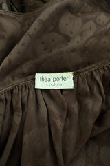 Rare 1960s Thea Porter Couture Brown Silk Open Caftan w Belt & Gold Tassles