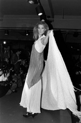 Fantastic Fall 1980 Mary McFadden Couture Salmon Pink & Black Cross Over Pleated Dress
