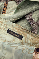 Fall 2005 Roberto Cavalli Green Boucle Jacket w Chinchilla Collar, Rhinestone, SIlk & Velvet Detailing
