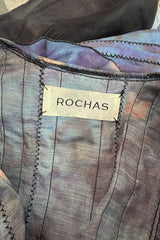 Prettiest 2000s Rochas by Olivier Theyskens Blue Silk Floral Watercolour Dress w Ruffles & Velvet Trim