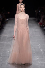 Fall 2016 Valentino by Pierpaolo Piccioli Nude Pink Net Dress w Scattered Silver Sequin & Beads