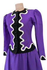 Spring 1980 Yves Saint Laurent & Ad Campaign Runway Purple Dress & Jacket Set w B&W Detailing