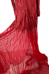 Phenomenal Fall 2011 Alexandre Vauthier Haute Couture Runway Look Hand Beaded Red Silk Chiffon Dress