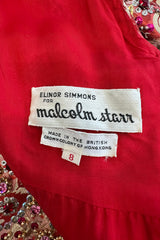 Amazing 1960s Malcolm Starr by Elinor Simmons Red & Gold Thread Dress w Sequin, Beading & Crystal Detailing