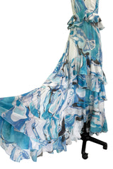 Resort 2011 Emilio Pucci by Peter Dundas Deliberately Faded & Lightly Tie Dyed Feather Light Silk Cotton Blue Print Dress