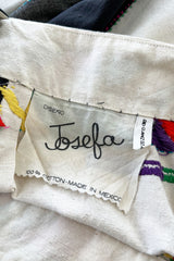 1960s Josefa Hand Embroidered Natural Linen & Black Caftan Dress W Incredible Sleeves