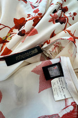 Spectacular Spring 2007 Roberto Cavalli Ivory & Coral Print Bias Cut Silk Dress w Twisted Halter Front & Low Back