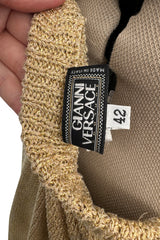 Amazing 1990s Gianni Versace Gold Metallic Knit Dress w Open or Lace up Back & Side Slit