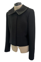 Minimalist Fall 2000 Gucci by Tom Ford Runway Look 3 Black Pant Suit w Leather Collar Detailing